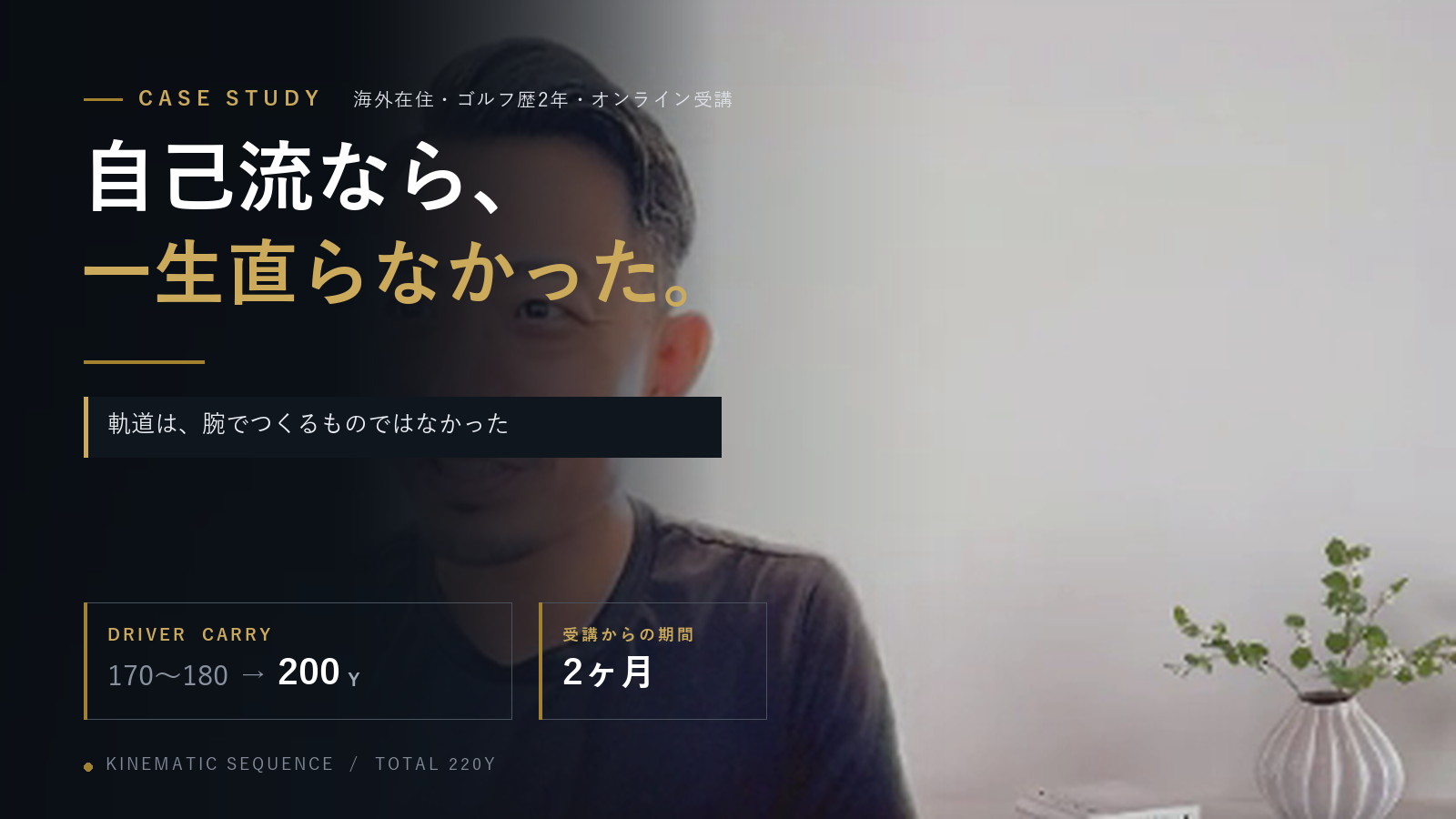 【会員様インタビュー】海外在住・ゴルフ歴2年。「自己流なら、一生直らなかった」——オンラインだけで、2ヶ月でキャリー200ヤードになった話
