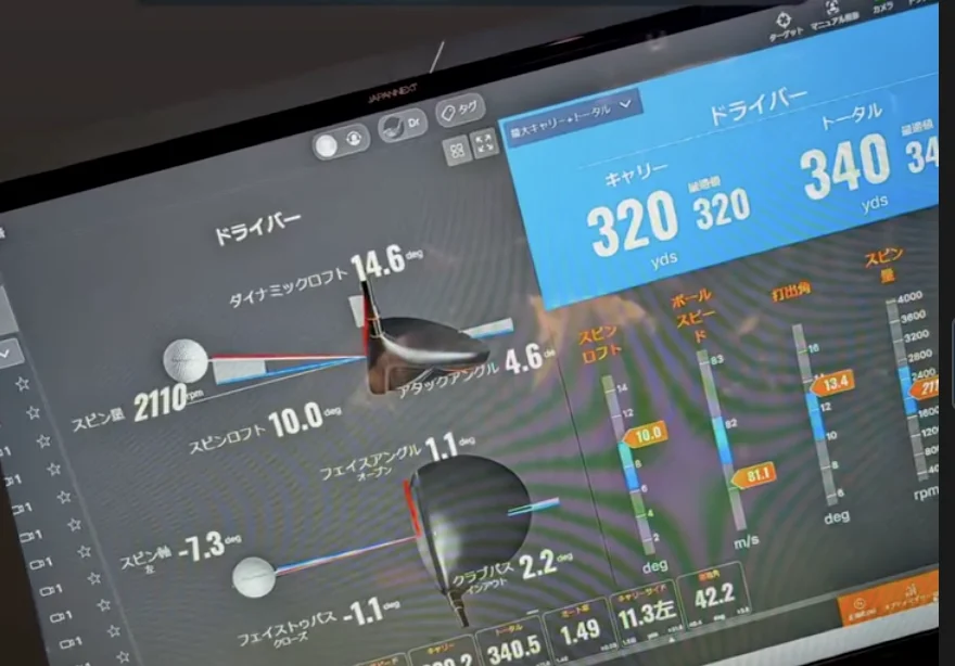 山崎本人の計測データ。キャリー320ヤード、トータル340ヤード